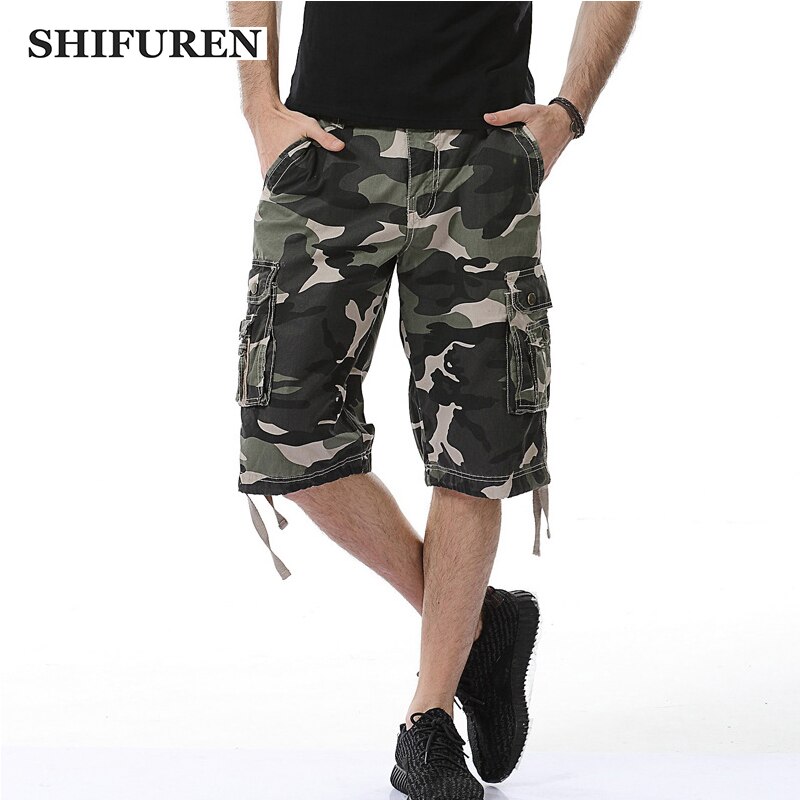 Shifuren camo baggy cargo shorts     Ƽ  ݹ loose fit 100% cotton big size 29-38